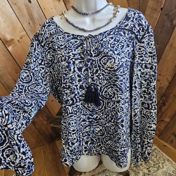 Passport Navy and White Patterned Blouse - Picture 2 of 11